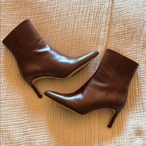 INEZ Elegant Brownish/Red Leather Ankle Boots